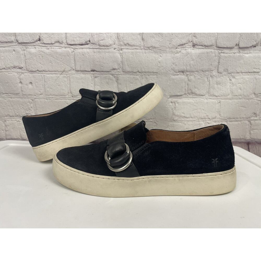 Frye Lena Women's Harness Slip On Black Suede Leather Shoes Size 7.5 Comfy